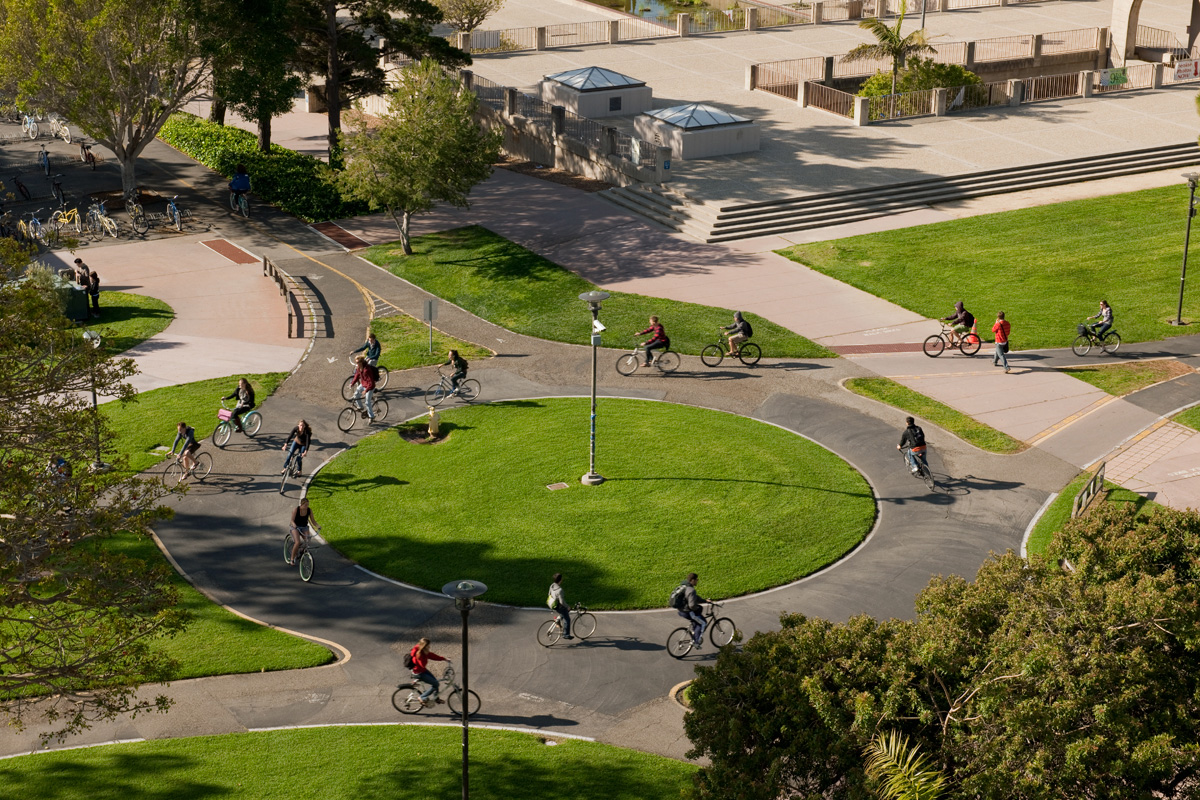 students riding bikes