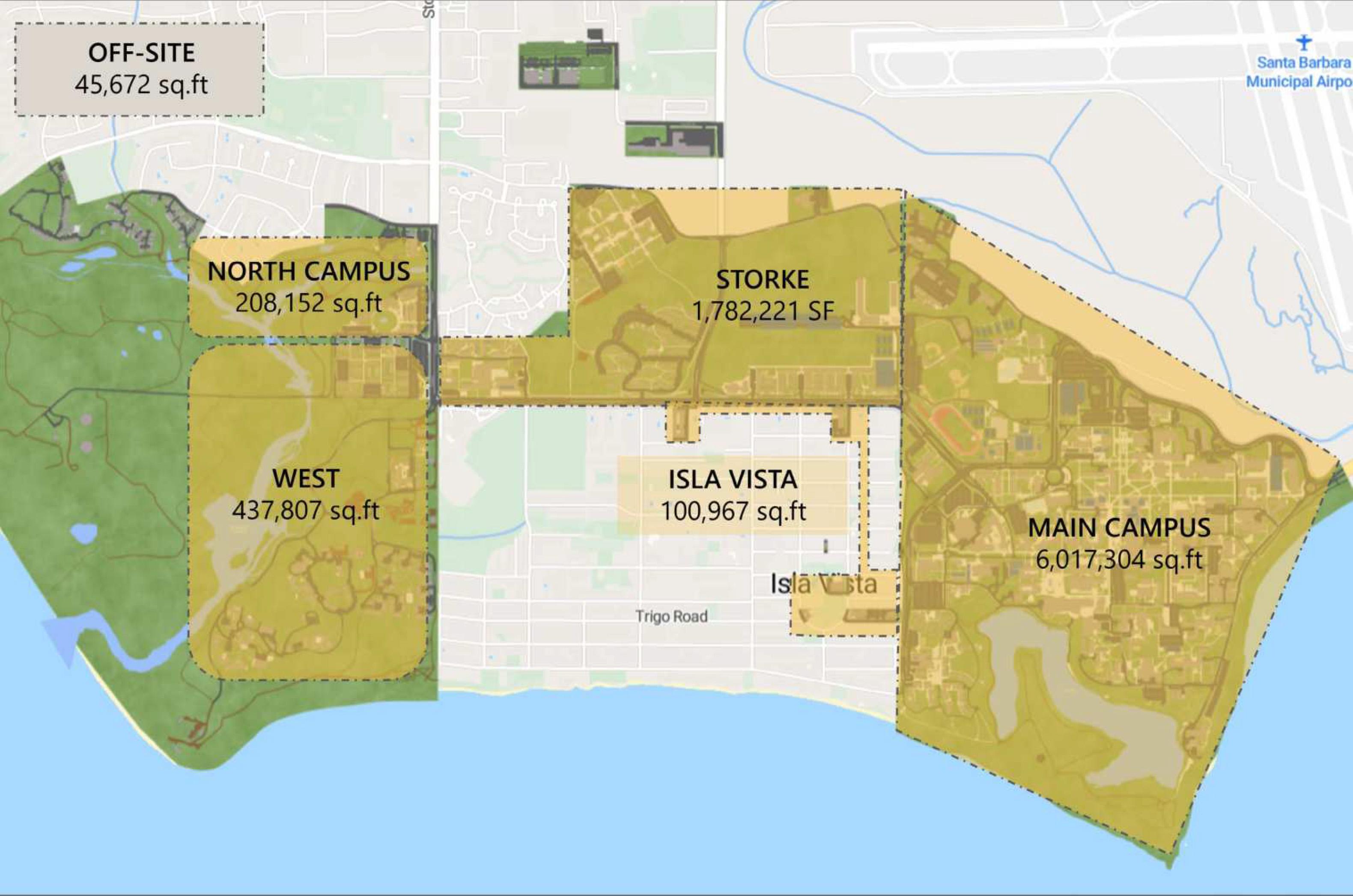 Map of UCSB campus divided into regions