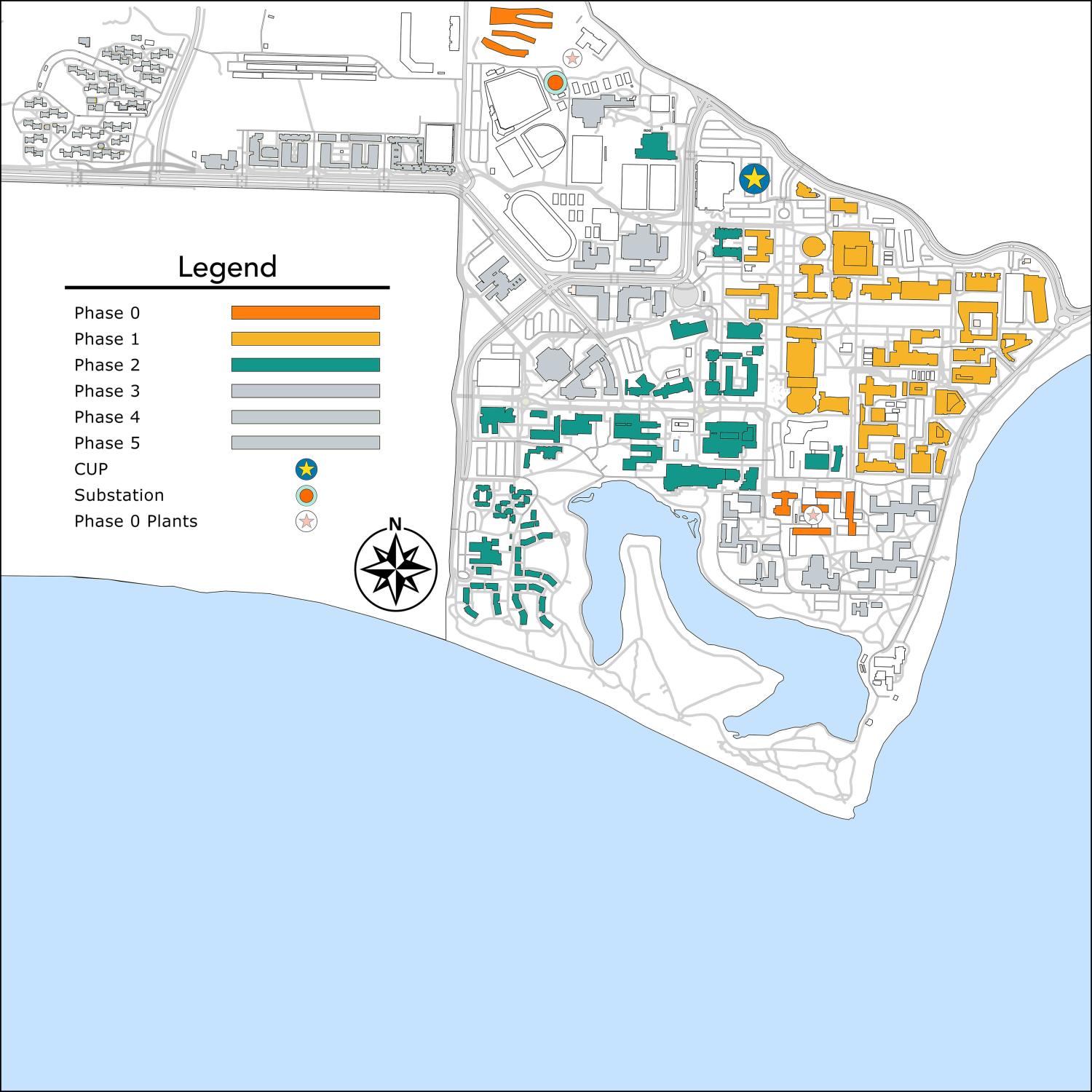 Campus map with legend of phases