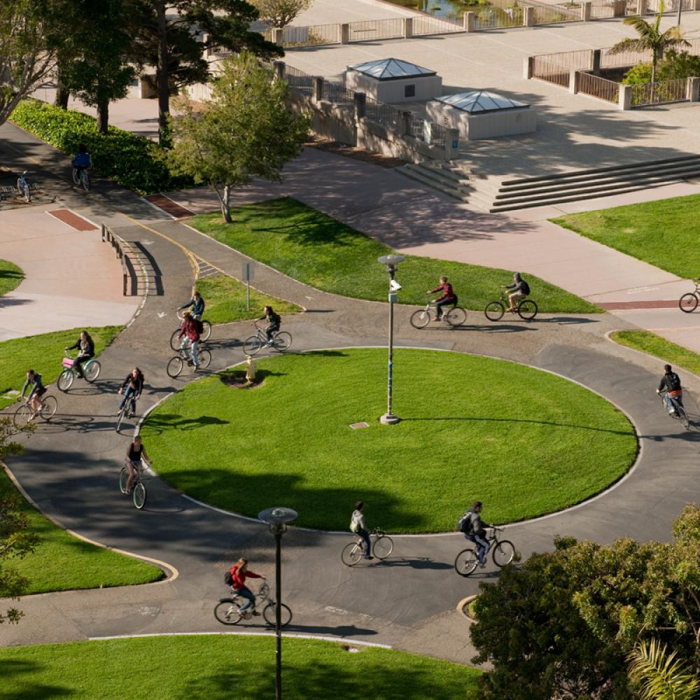 students riding bikes